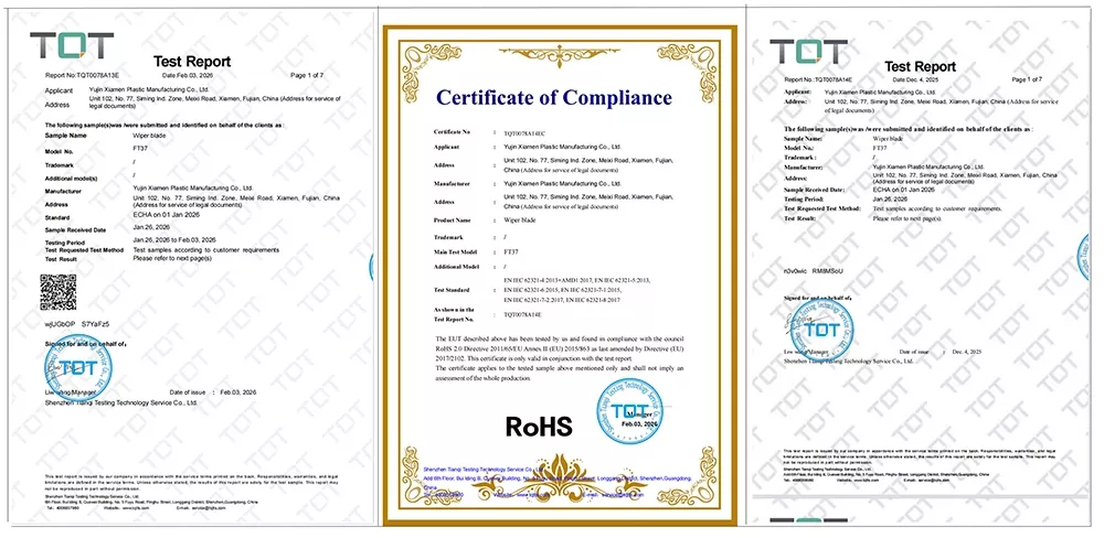 REACH and RoHS compliant materials used in windshield wiper blade production