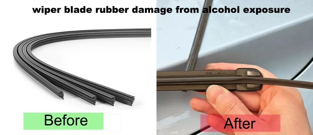 wiper blade rubber damage from alcohol exposure