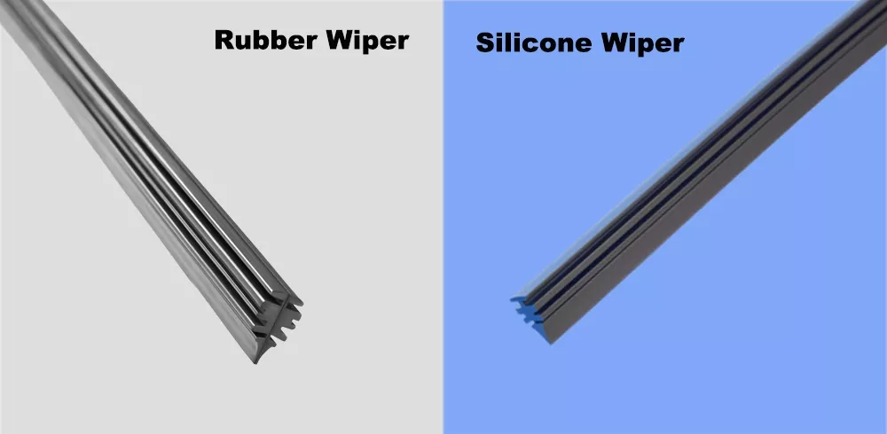 silicone vs rubber wiper blade material comparison close-up