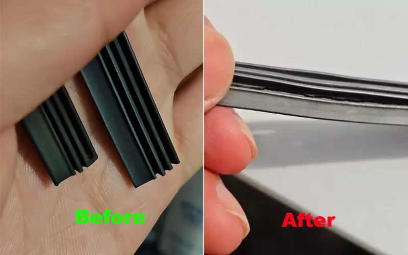 wiper blade rubber damage vs normal condition comparison
