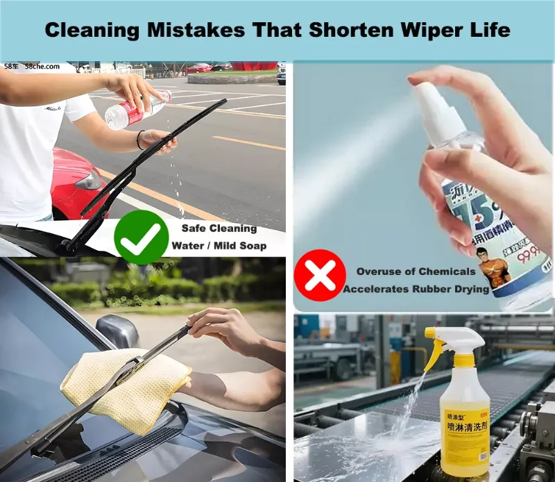 cleaning wiper blades with alcohol causing rubber damage over time