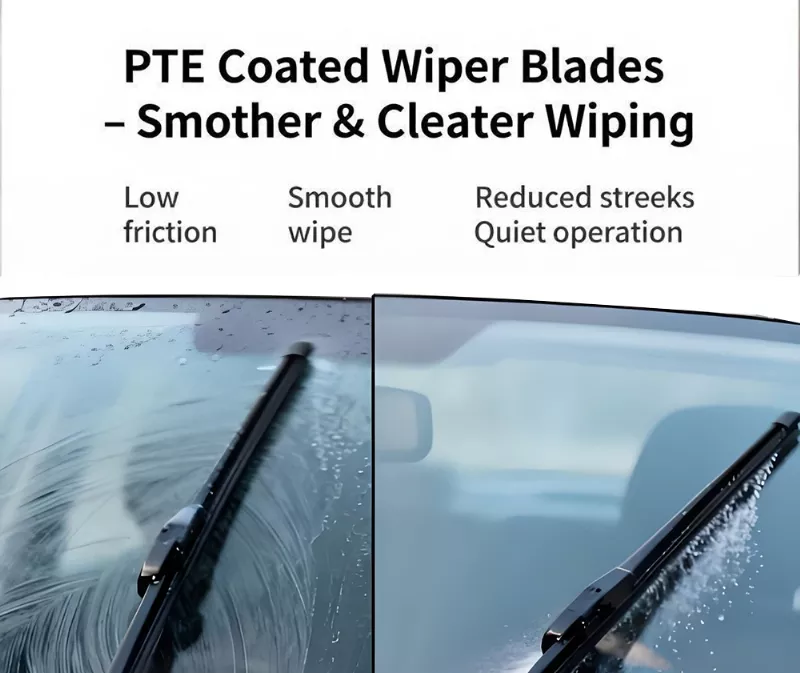 standard rubber vs PTFE coated wiper smoother wiping comparison