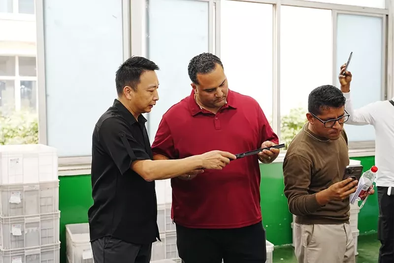 customer evaluating windshield wiper blade packaging samples for retail market