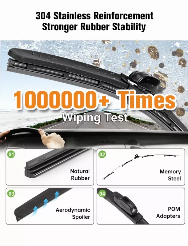 304 stainless steel clip wiper blade rubber fixation detail stronger stability OEM wiper blade
