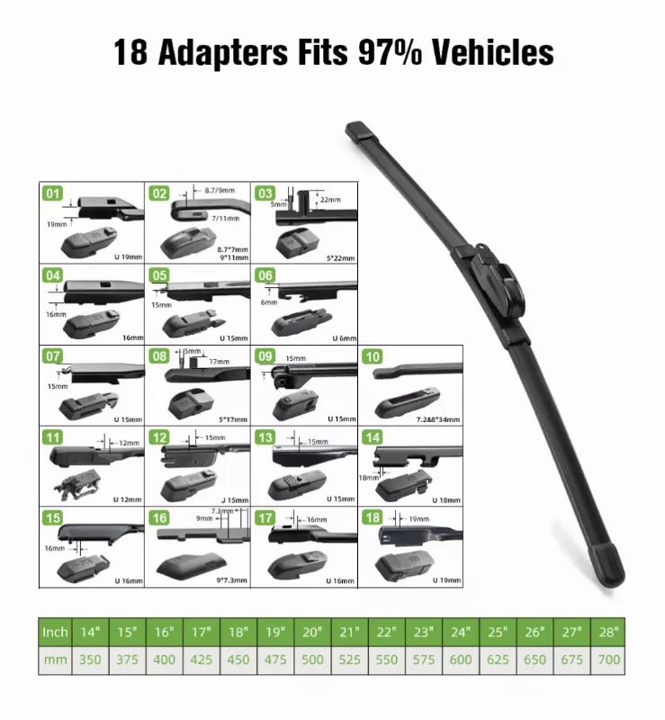 18 adapters wiper blade system fits 97 percent vehicles multi fit wiper blade adapters compatibility chart