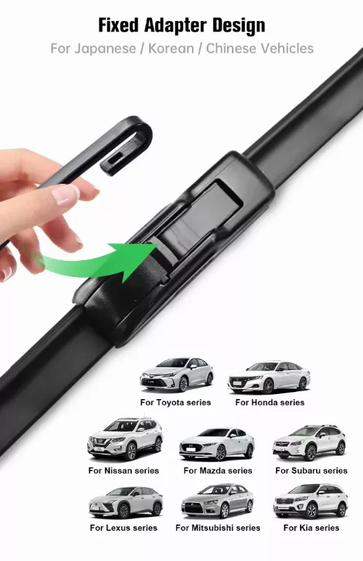fixed adapter boneless wiper blade for japanese korean chinese vehicles non universal design