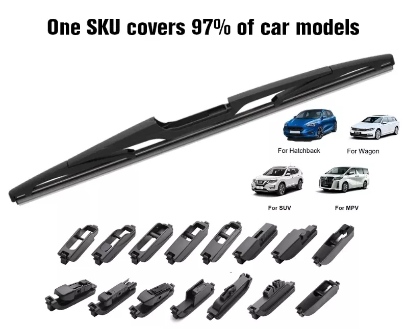 Universal rear wiper blade with interchangeable adapters