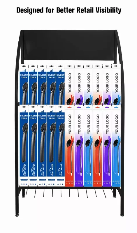 Custom color windshield wipers designed for retail display and e-commerce branding