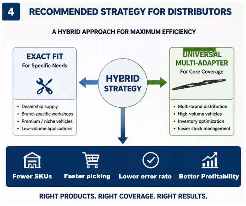 warehouse operations showing simplified rear wiper inventory with fewer SKUs and faster picking process for distributors