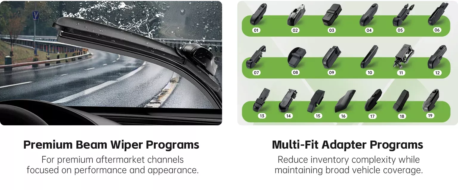 Premium beam wiper and multi-fit adapter programs for high-performance aftermarket and inventory optimization