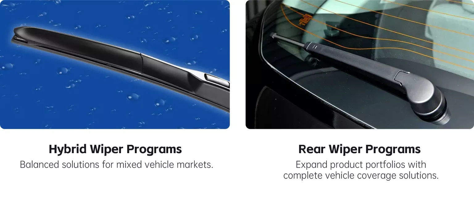 Hybrid and rear wiper blade programs designed for balanced vehicle coverage and complete aftermarket solutions
