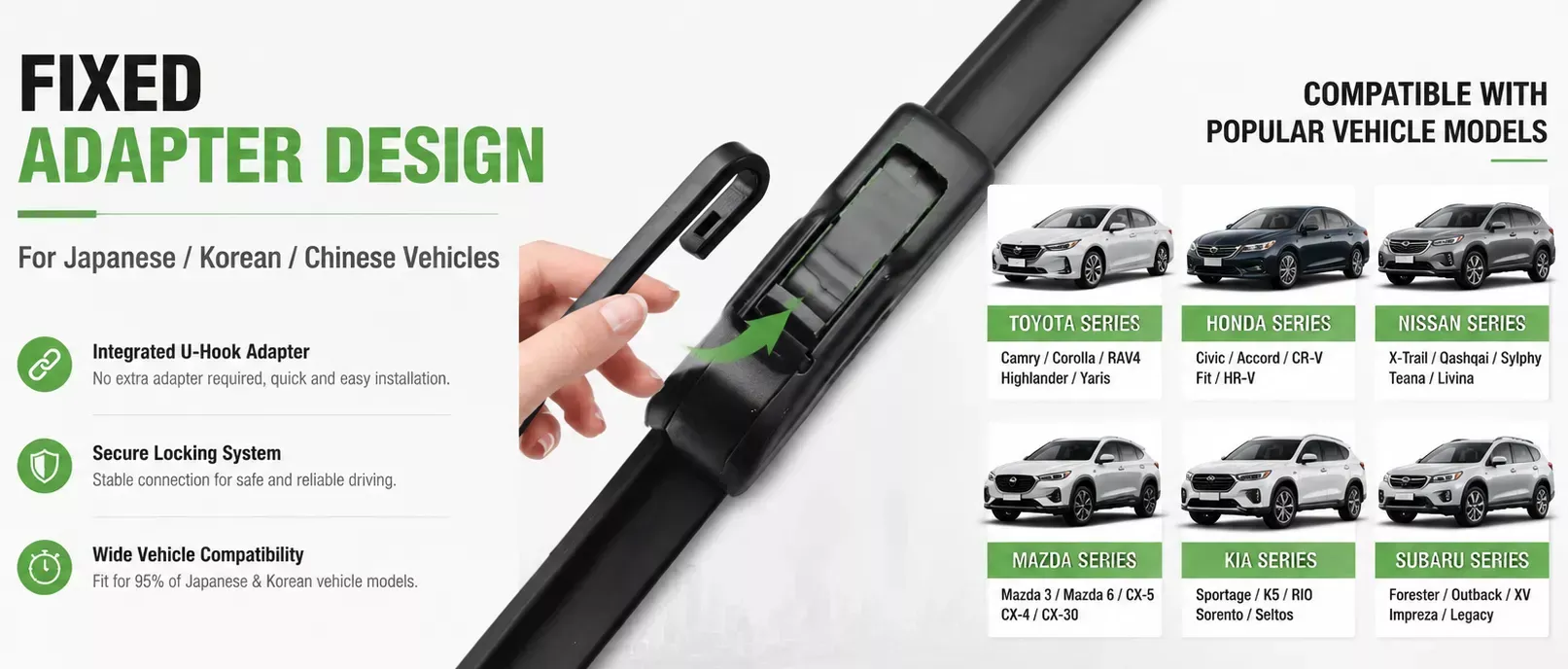 Universal U-Hook Frameless Wiper Blade Adapter Design and Vehicle Compatibility