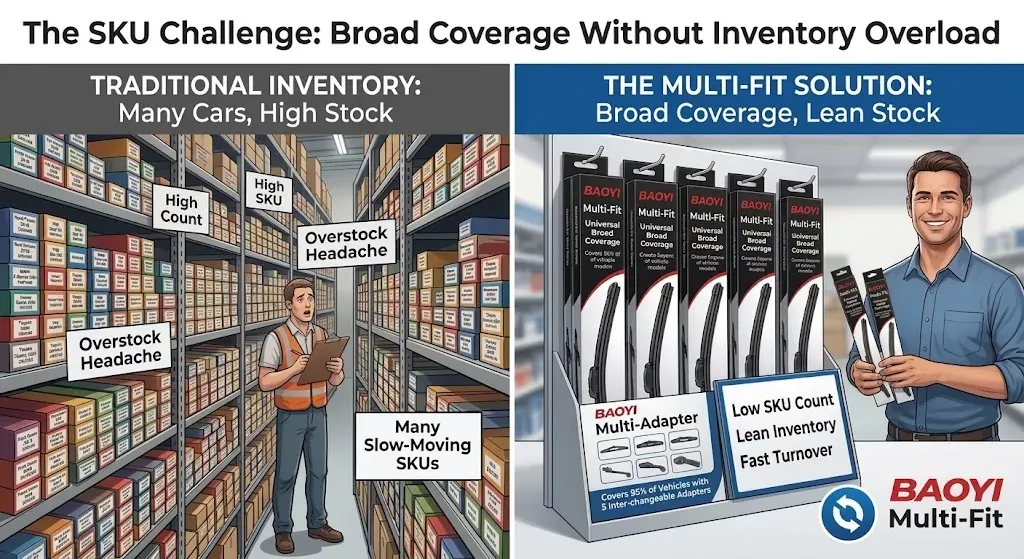 Warehouse inventory comparison for wiper blade distributors managing SKU complexity