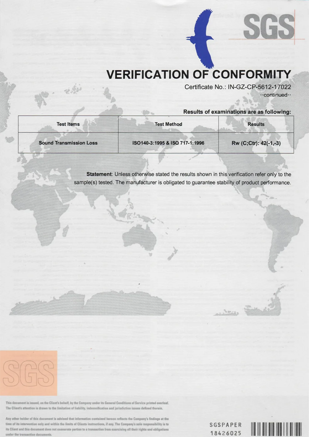 ZJT-SGS certificate-Sound transmission loss 100mm--2